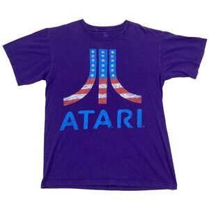 New! Atari Videogame Logo T-Shirt Patriotic American Flag
